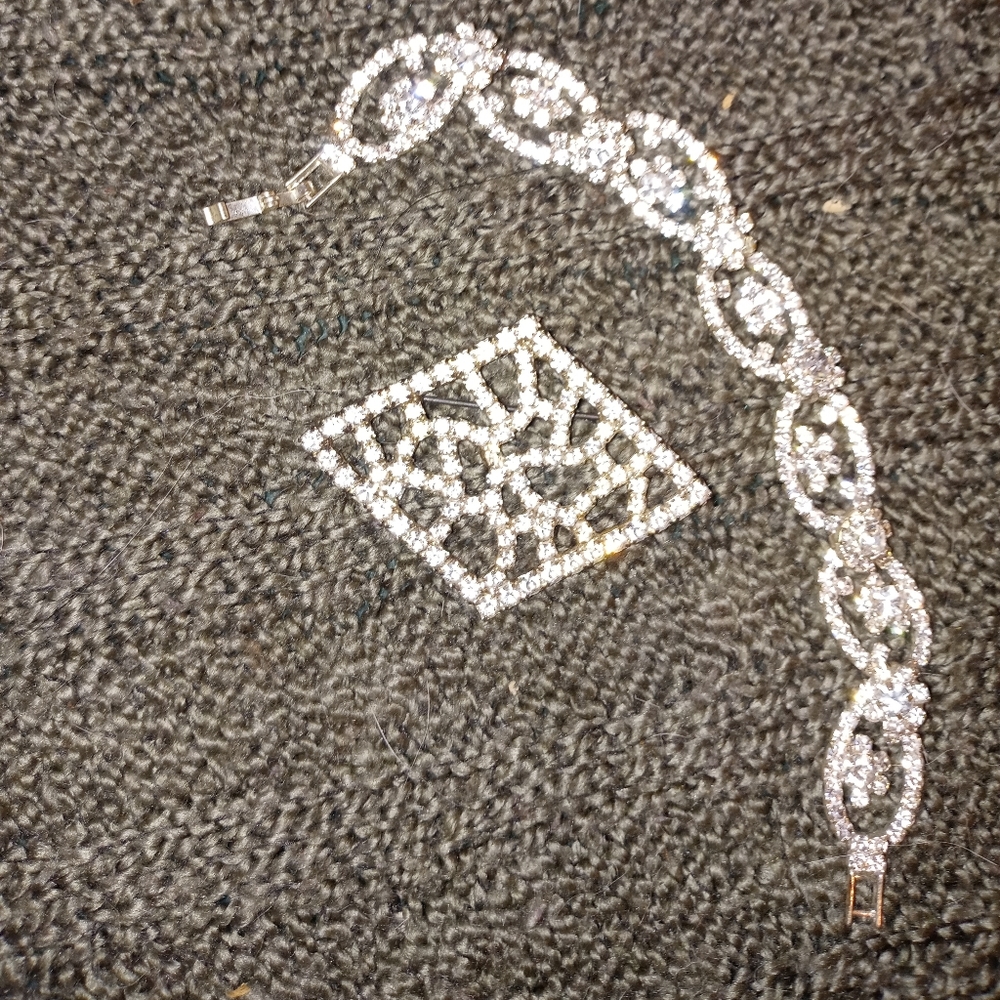 Rhinestone Bracelet and Brooch Costume Jewelry